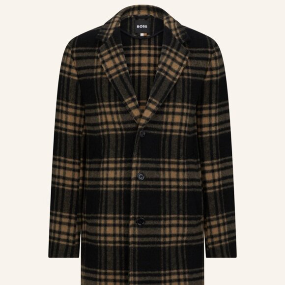 Hugo Boss Wool Blend Plaid Check Coat Brown Black Italian Fabric NWT 36R - Picture 4 of 8